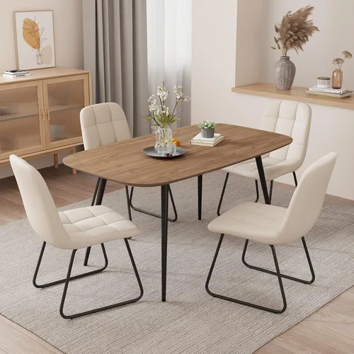 Vista 44 de HIPIHOM Mesa de comedor moderna de granja de 47.2 pulgadas, mesa de comedor rectangular de madera con patas de metal para 4 personas para comedor