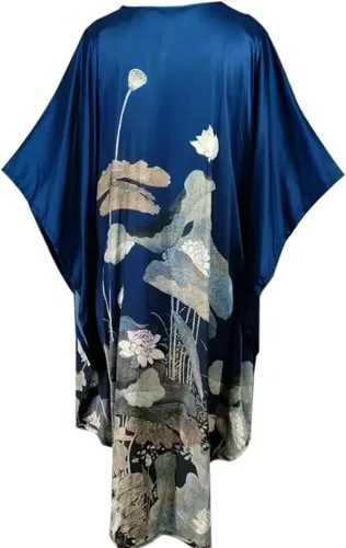 Vista 2 de Pijama de seda 100% para mujer, batas de baño de seda para mujer, batas de kimono de seda, batas de baño con mangas de muñeca, estampado floral