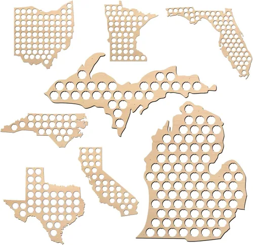 Vista 15 de Mapa con tapas de cerveza, 50 estados, Madera