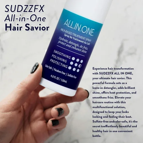 Vista 5 de SUDZZFX All in One Potente desenredante de cabello sin enjuague, crea brillo, protección contra el calor, suaviza el cabello encrespado