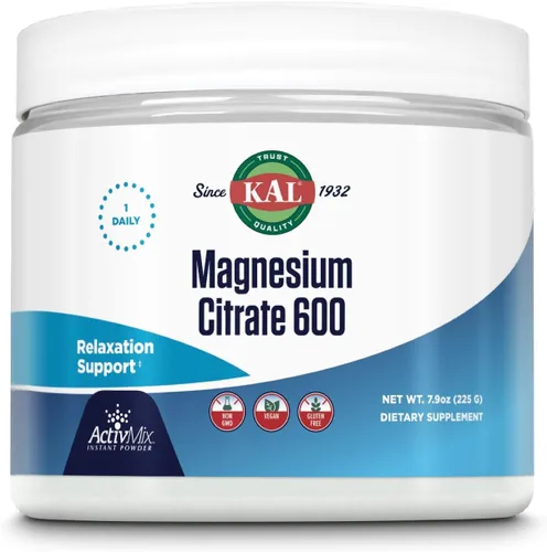 Vista 4 de KAL Citrato de magnesio 600 mg ActivMix polvo instantáneo, suplemento de magnesio para una función muscular saludable, relajación, apoyo nervioso