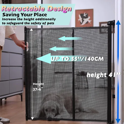 Vista 2 de Puertas retráctiles para bebés para escaleras, puerta de bebé de 55 pulgadas de ancho, puerta para perros, puerta retráctil para mascotas de 41 Negro