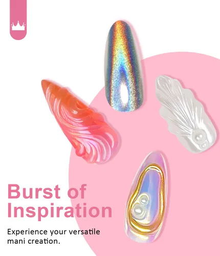Vista 6 de Polvo de uñas cromado dorado LEDSUUEI Super Mirror Nail Glitter, polvo de metal Holo cromo para uñas, pigmento blanco aurora, dona vidriosa perla