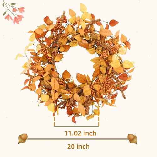 Vista 2 de YNYLCHMX - Corona de otoño de 20 pulgadas para puerta delantera, eucalipto y decoración de sorgo Hojas de eucalipto artificiales y sorgo