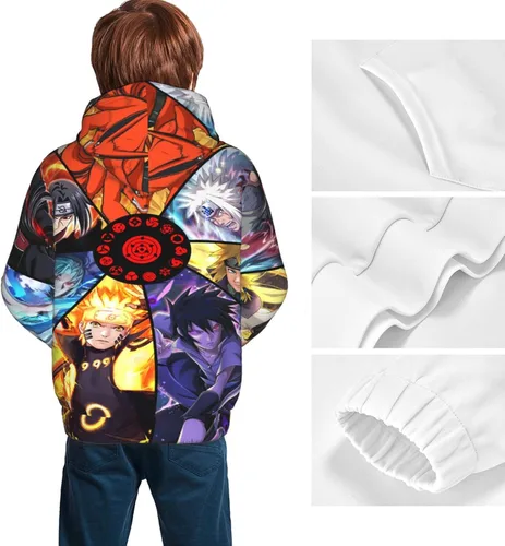 Vista 5 de Sudadera con capucha con capucha y bolsillos con estampado 3D de animé para niños y niñas