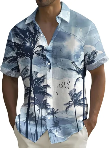 Vista 18 de Camisa hawaiana para hombre, con botones, manga corta, casual, elegante, grande y alta, floral, verano, tropical, para vacaciones