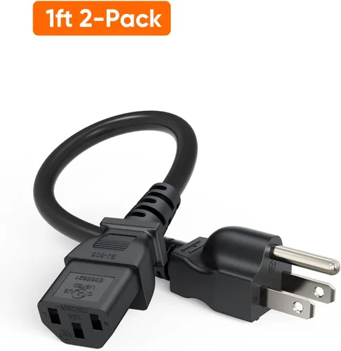Vista 6 de CableCreation Paquete de 2 cables de alimentación universales NEMA 5-15P a IEC 320 C13 de 1 pie Cable adaptador de alimentación para computadora