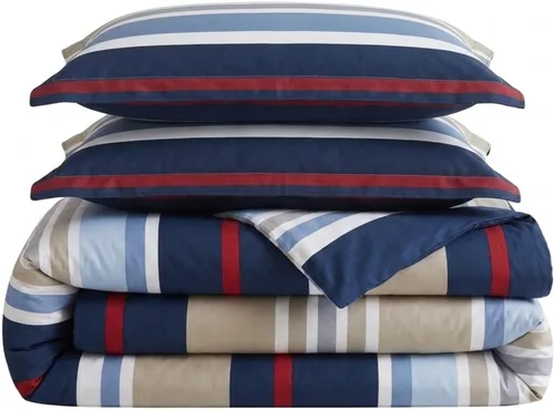 Vista 7 de Nautica - Juego de funda de edredón tamaño individual, ropa de cama reversible de algodón con cierre de botón, decoración informal para el hogar