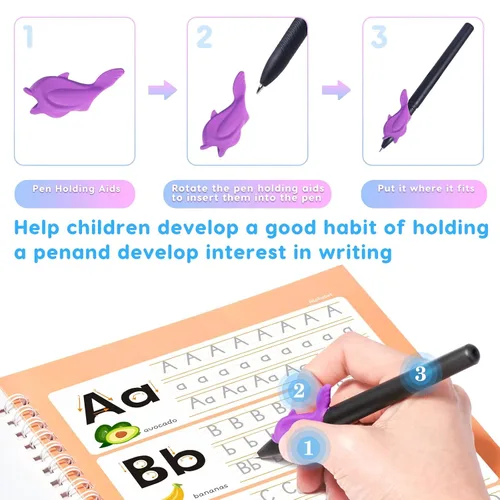 Vista 3 de Cuaderno de práctica mágica, libro de práctica de escritura reutilizable, para caligrafía de niños en edad preescolar de 3 a 8 años
