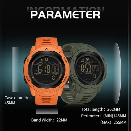 Vista 7 de findtime Relojes digitales para hombre, podómetro, contador de calorías, 5 ATM, impermeable, deportivo, militar, táctico, cronómetro, alarma