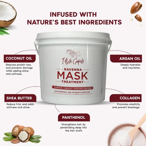 Vista 6 de Mascarilla Profesional Para El Cabello Ravenna Para Cabello Dañado - Brillo Intenso Y Humectación Para Todo Tipo De Cabello - Mascarilla