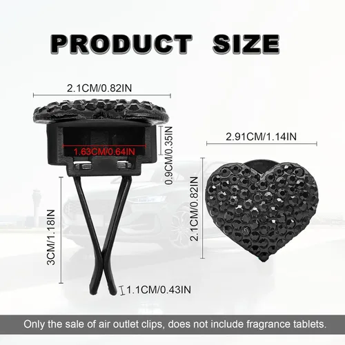 Vista 2 de 2 clips de ventilación de automóvil, dijes de corazón de cristal brillantes, clips de salida de aire acondicionado para automóvil, accesorios