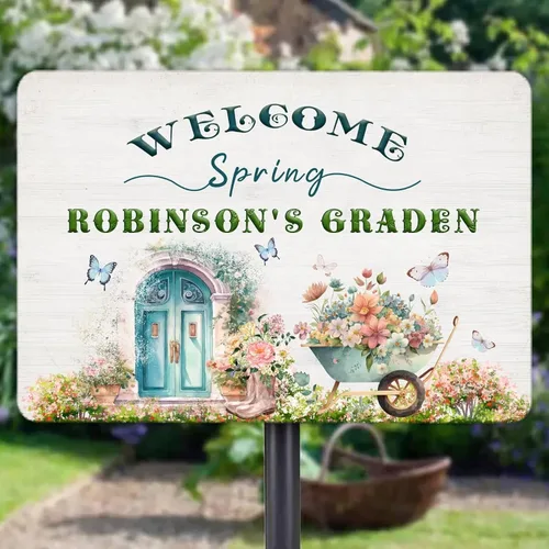 Vista 15 de Letreros de metal personalizados con nombre hechos en Estados Unidos, letrero de jardín vintage personalizado, impermeable, vintage, impresión
