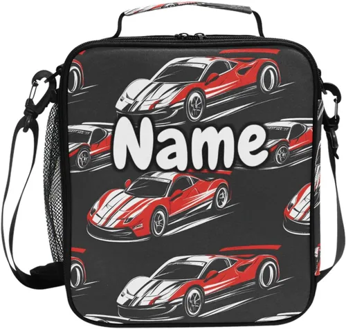 Vista 56 de Lonchera con patrón de cuadros blancos y negros, bolsa de almuerzo aislada, bolsa de preparación para niños, correa de hombro congelable a001