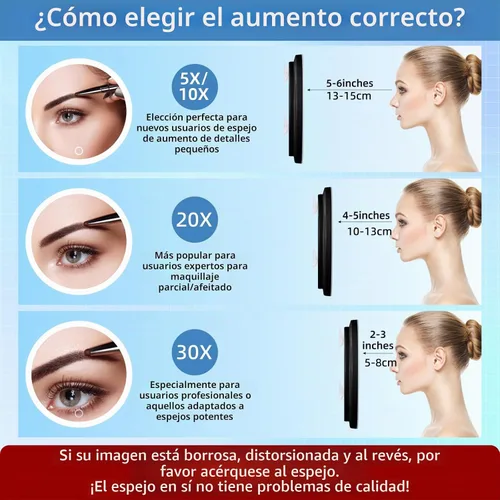 Vista 7 de 20 espejos de aumento iluminados con ventosas, espejo grande de 6 pulgadas con luz de alto aumento, espejo de maquillaje de viaje, batería 20x