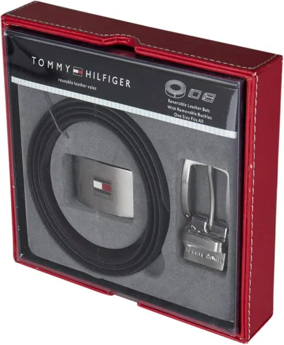 Vista 2 de Tommy Hilfiger Men's Leather with Two Buckles Boxed Belt Set, Black
