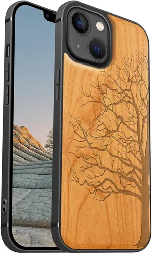 Vista 11 de Carveit Funda magnética de madera para iPhone 13 [madera real dura y TPU suave] Funda protectora híbrida de madera única y elegante a prueba