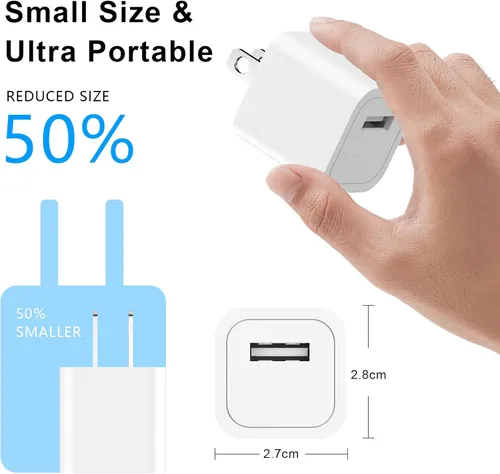 Vista 7 de [Certificado MFi de Apple] Cargador de iPhone, paquete de 2 cargadores de pared USB de carga rápida, adaptador de enchufe de viaje con USB a