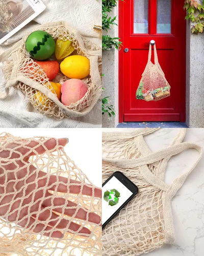 Vista 5 de Eccliy 12 bolsas de malla reutilizables para comestibles, contenedores portátiles de algodón para productos de algodón, lavables, bolsa de malla