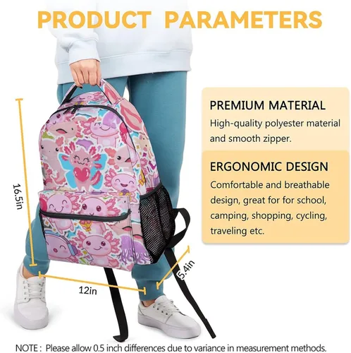 Vista 3 de Axolotl - Mochila para niños y niñas, bonita mochila escolar de 16 pulgadas, bolsa grande para estudiantes, Color 1, Mochilas Daypack