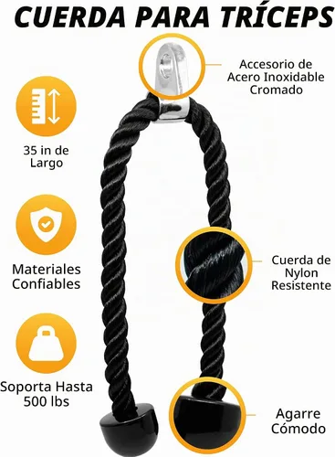 Vista 2 de Accesorio de cable de cuerda de tríceps, accesorio desplegable de cuerda de 35 pulgadas, accesorios de cable para gimnasio, manijas de cable,