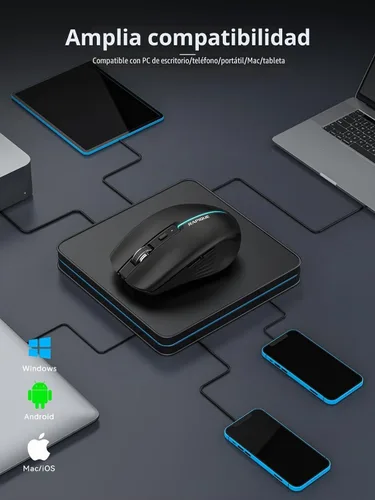 Vista 7 de RAPIQUE Ratón Inalámbrico Bluetooth - (BT1/BT2+USB) Tri-Modo de Alto Rendimiento, Recargable, Clic Silencioso, Compatibilidad Multi-Dispositivo