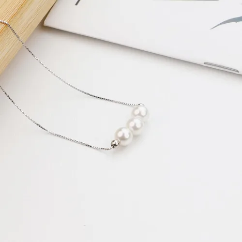 Vista 3 de Dainty Pearl Sterling Silver Choker Necklace for Women, Best Friend Necklace With 3 White Pearls, April Birthstone Necklace