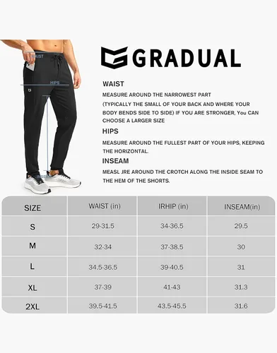 Vista 7 de G Gradual Pantalones deportivos para hombre con bolsillos con cremallera elásticos cónicos pantalones deportivos para hombre entrenamiento correr