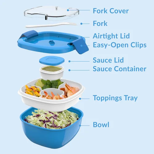 Vista 6 de Contenedor de almuerzo, ecológico y sin BPA de Bentgo Salad para ensaladas y otros aperitivos para llevar, Azul Recipiente para aderezo a prueba