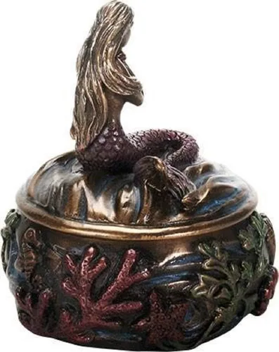 Vista 2 de SUMMIT COLLECTION Decorativo Art Nouveau - Sirenas del mar con la mano sobre el pecho sirena rezando fantasía caja de joyería de resina de 325