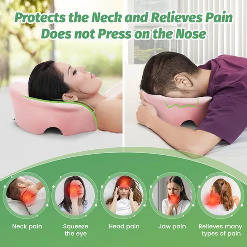 Vista 2 de Reposacabezas de masaje para cama, almohada boca abajo, doble orificio de escape, almohada de masaje BBL de espuma viscoelástica para equipo de mesa