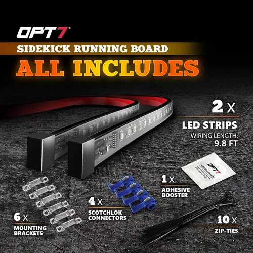 Vista 3 de OPT7 Sidekick - Luces para estribo de 48 pulgadas, 2 tiras LED con señal de giro ámbar, DRL, luz blanca de cortesía para cabina regular, camioneta