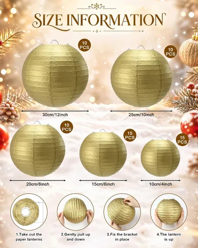 Vista 3 de Treela 60 Pcs Paper Lanterns Bulk for Wedding, 4'' 6'' 8'' 10'' 12'' Round Chinese Lanterns for Bridal Shower Birthday Party Decorations, Hanging