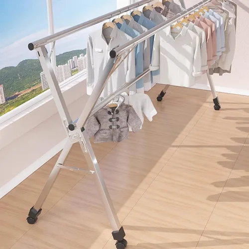 Vista 4 de Heavy Duty Stainless Steel Clothes Drying Rack, 160Cm Foldable & Retractable Laundry Stand with Wheels for Indoor/Outdoor Use – Space-Saving Garment