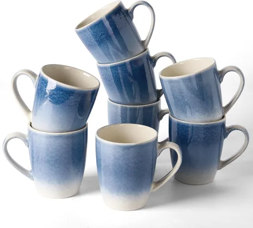 Vista 20 de Juego de Tazas de Café Famiware, Juego de 4 Tazas de 13 oz, Tazas de Gres para Café con Leche, Té Caliente, Mocha, Cacao, Capuchino, Aptas