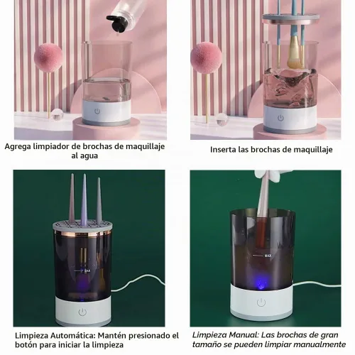 Vista 2 de Limpiador de brochas de maquillaje - Máquina eléctrica de limpieza de brochas de maquillaje, herramienta automática de limpieza y secado de brochas