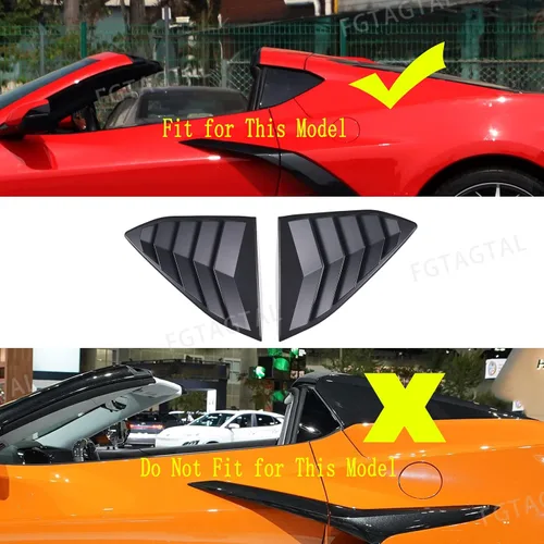 Vista 5 de Cubierta de rejilla para ventana lateral trasera compatible con Chevrolet Corvette C8 2020-2025, cubierta de moldura de persianas de ventana Mate