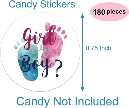 Vista 2 de 180 etiquetas adhesivas de gotas de chocolate, etiquetas de besos para revelación de género, para baby shower, niña o niño, etiquetas de recuerdo