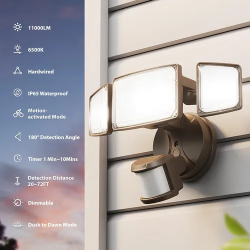 Vista 3 de Onforu Luces LED con sensor de movimiento de 100 W, luz de inundación del anochecer al amanecer, sensor de movimiento al aire libre, luces
