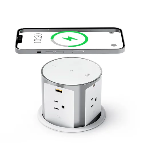 Vista 10 de ANNQUAN 4" Pop Up Outlet para Encimera Qi2 Cargador Inalámbrico 20W USB Blanco