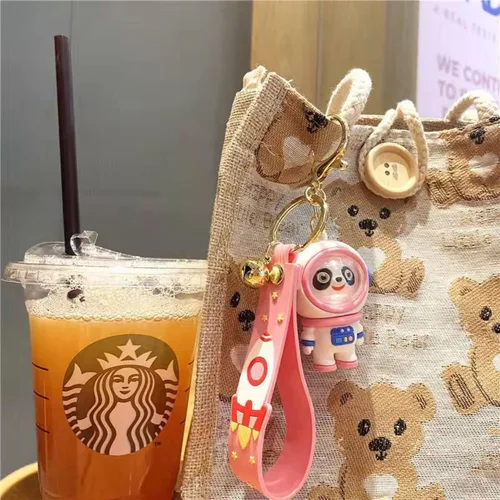 Vista 3 de FANBODTA Lindos accesorios Kawaii de dibujos animados astronauta panda llavero adorable llavero llavero llavero bolso colgante de coche