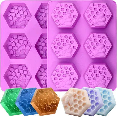 Vista 10 de Bee - Moldes de silicona para jabón, paquete de 2 moldes rectangulares de Jabón de panal de abeja