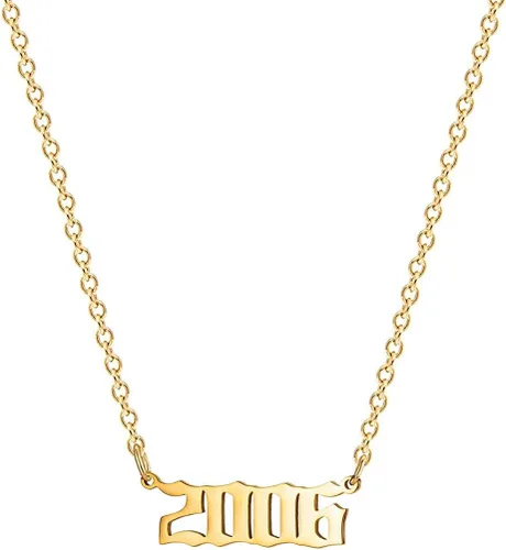Vista 19 de Collar de acero inoxidable chapado en oro de 18 quilates, con número de cumpleaños, aniversario, joyería memorable para mujer