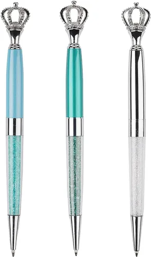 Vista 9 de YOUMI Bolígrafo de 3 bolígrafos de metal de cristal con corona, bonito bolígrafo brillante, bolígrafos de cristal personalizados, tinta negra