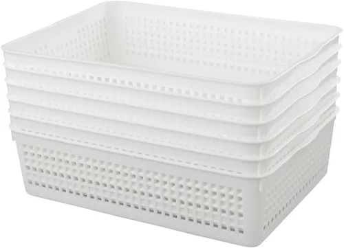 Vista 7 de Bandejas de almacenamiento de plástico cestas/cestas organizadoras, juego de 6 (blanco)