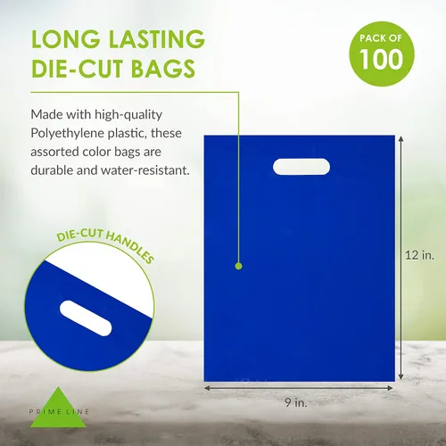Vista 4 de Prime Line Packaging Bolsas de regalo de plástico con asas, 9x12, paquete