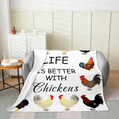Vista 2 de Manta de felpa para Hen, 40 x 50 pulgadas, manta de franela de forro polar de gallo de pollo para niños, adolescentes, lindos animales para toda