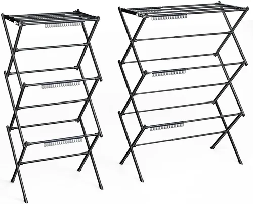 Vista 7 de Estante de secado de ropa de 3 niveles, estante de secado plegable para ropa interior y exterior, para secar ropa, diseño de ahorro de espacio