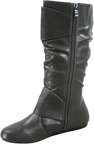 Vista 2 de Botas de mujer con hebilla lateral, cierre de cremallera, puntera redonda, planas, con tacón bajo, de media pantorrilla