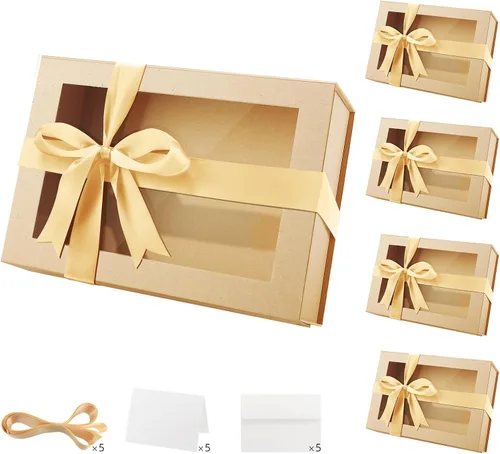 Vista 20 de PACKQUEEN Caja de regalo grande negra con ventana, 13.5 x 9 x 4.1 pulgadas, caja de regalo transparente para regalo, contiene cinta, tarjeta, caja